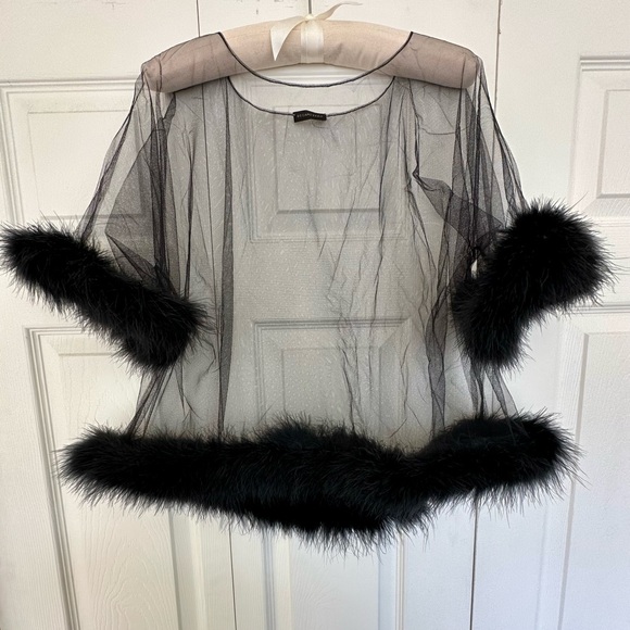 Rosamosario Black Marabou and Tulle Sheer Top Lingerie as Outerwear - Picture 3 of 9